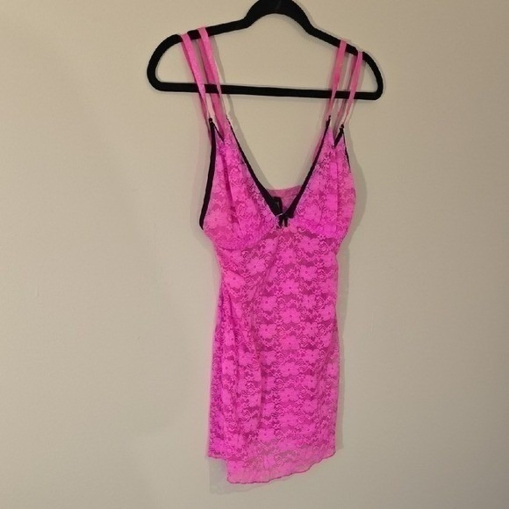 Just Sexy Pink Floral Lace Chemise Coquette Romantic Babydoll Nightgown Small